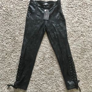 Metallic Suede Lace Up Detail Legging